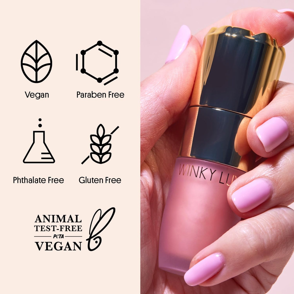 Winky Lux with calendula and hyaluronic visuals emphasizing hydrating glow