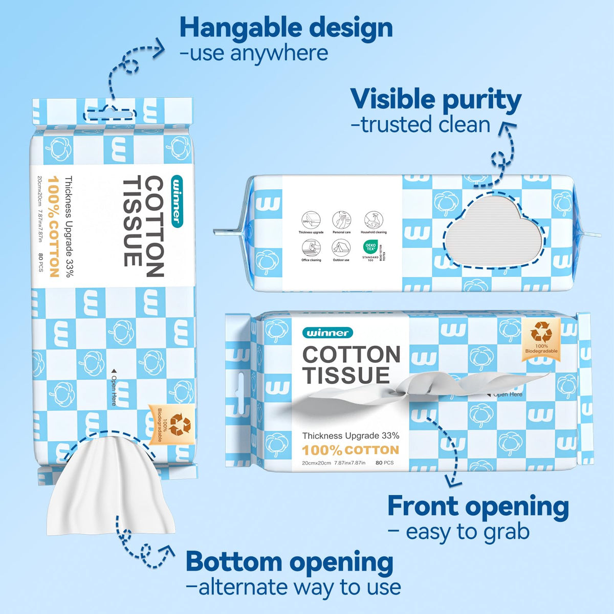 Winner pack label close-up showing USDA biobased cotton details