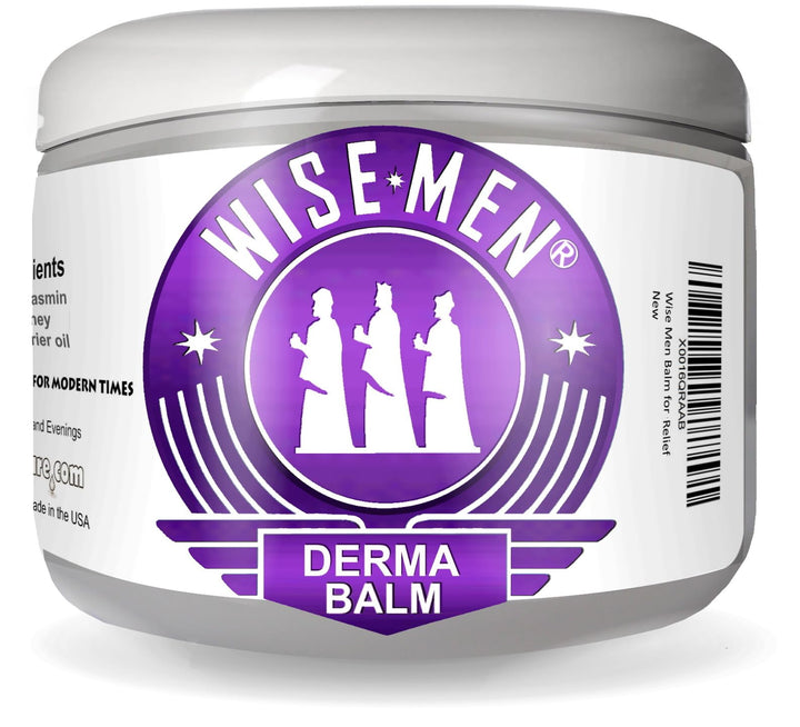 Wise Men Derma Relief Balm front jar showing label and natural ingredients for reassurance