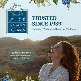 Wise Woman Herbals lifestyle on bath stool showing calming routine and gentle care