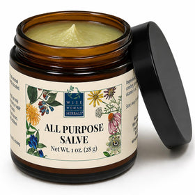 Wise Woman Herbals jar front view showing label and compact size for travel
