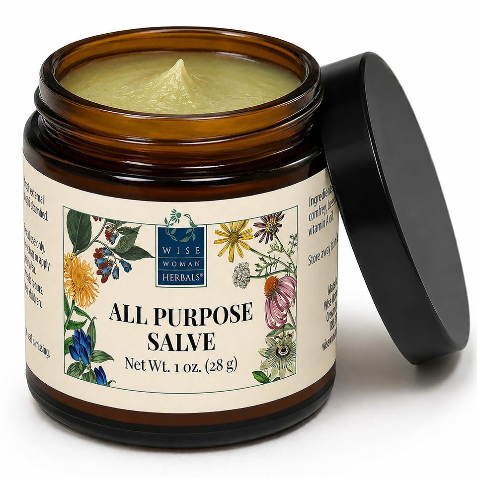 Wise Woman Herbals jar front view showing label and compact size for travel