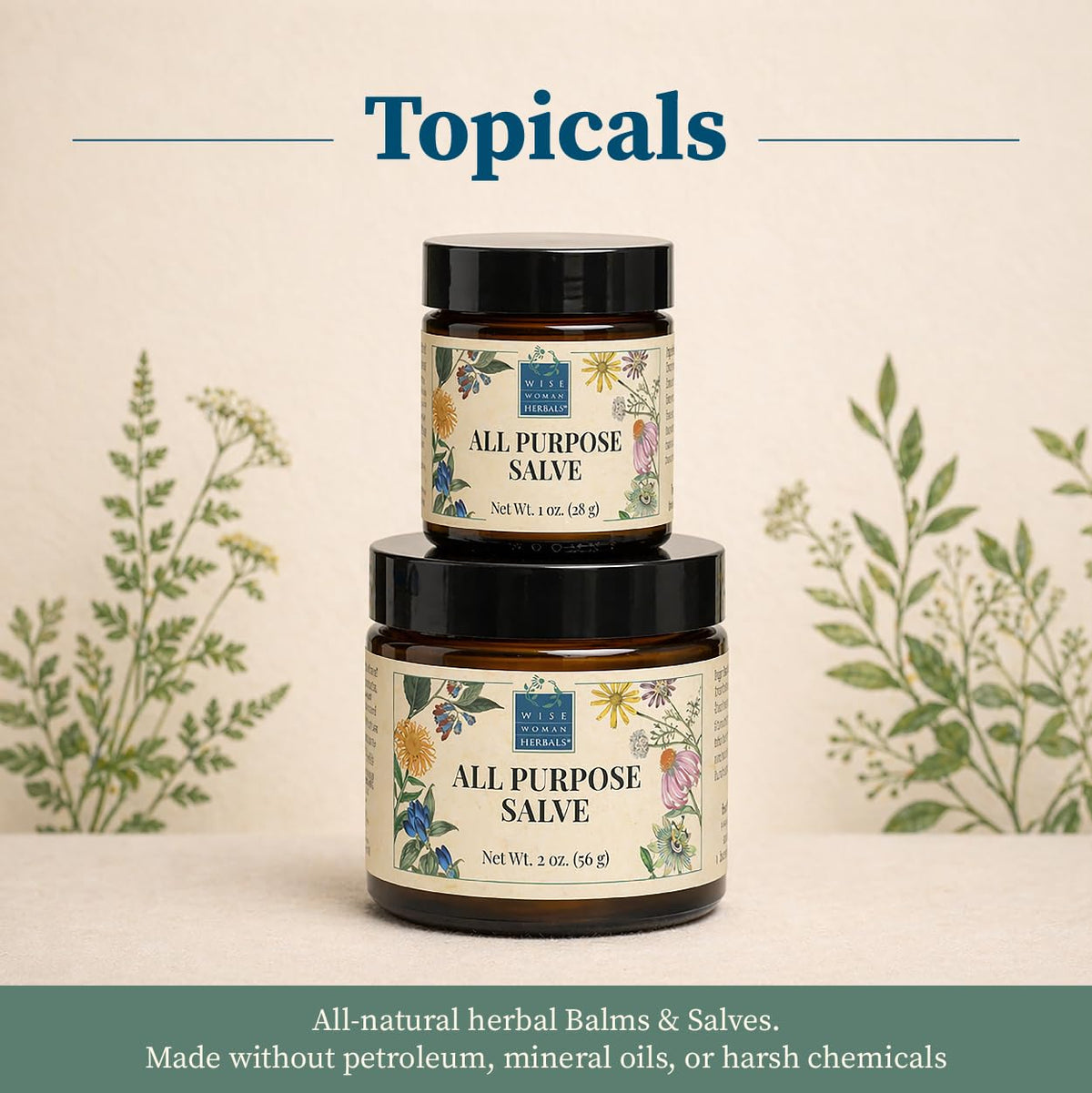 Close-up of Wise Woman Herbals label showing ingredient list and quality marks