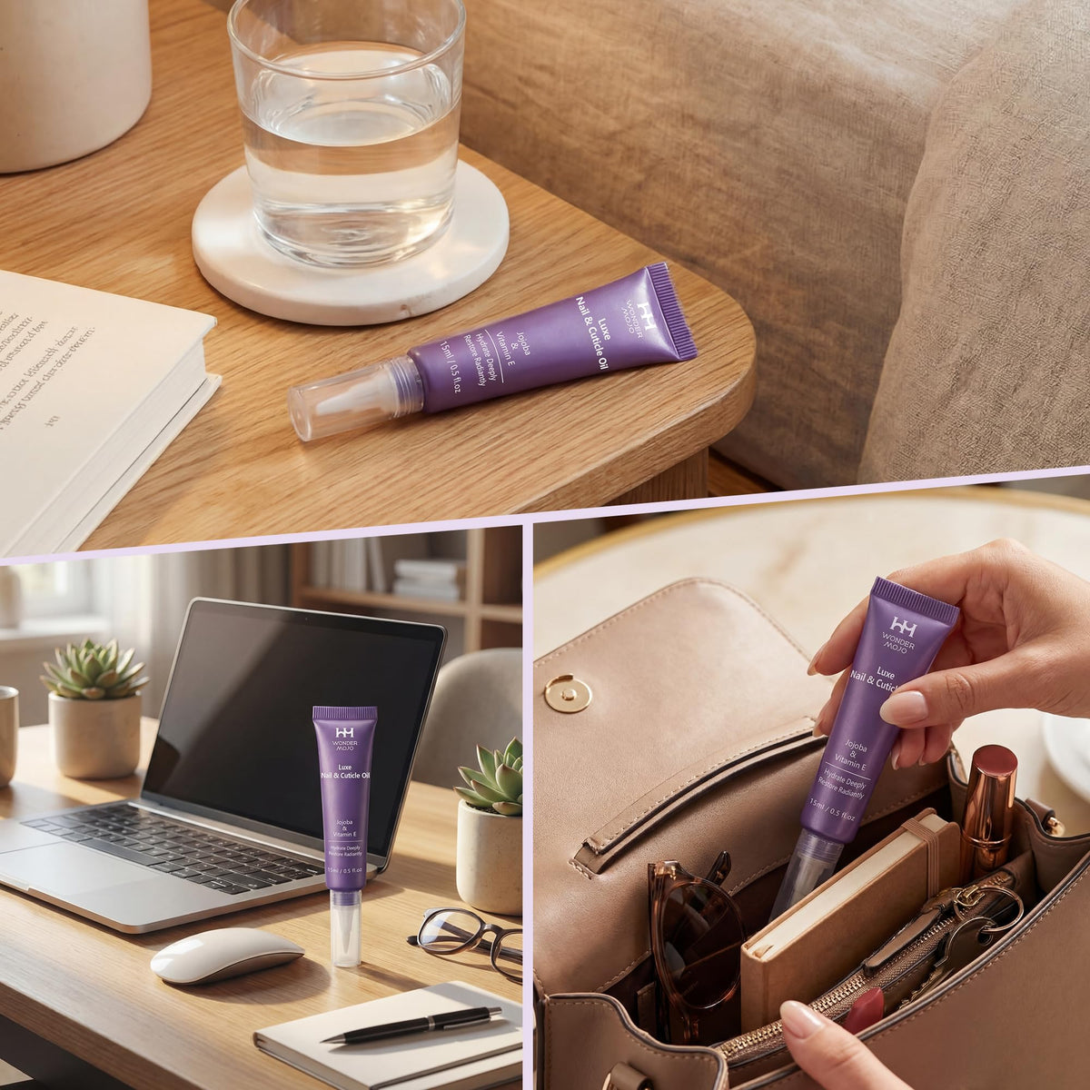 WM WONDER MOJO being applied to a cuticle for quick hydration and smoother nails