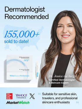 WNP applying serum to face with hand, fast-absorbing hydration benefit