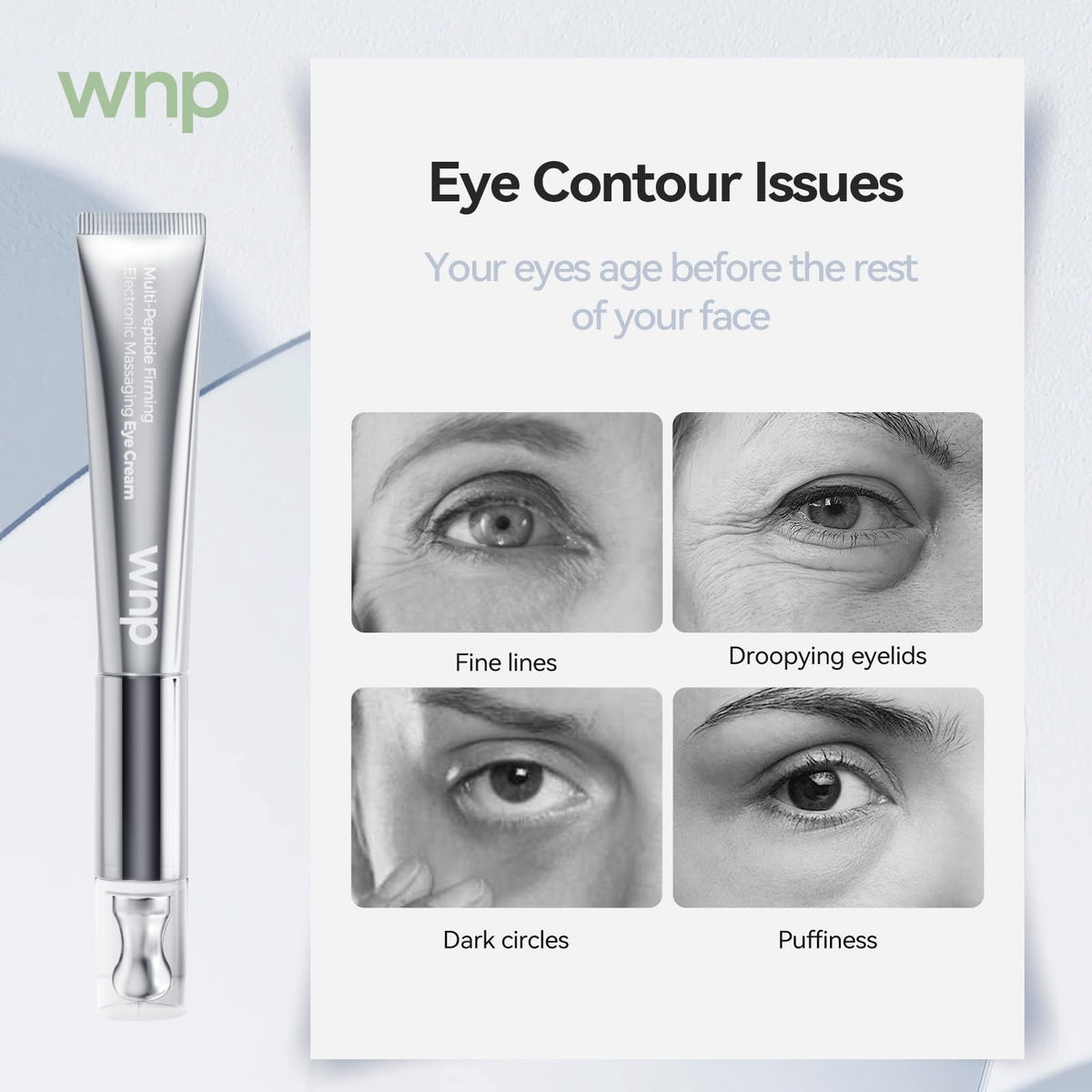 WNP eye cream on bathroom shelf in lifestyle setting for routine benefit
