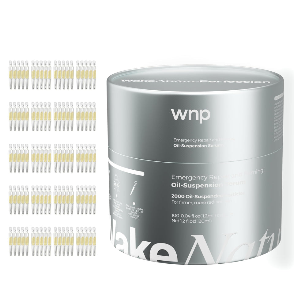 WNP front packaging showing 100 single-use collagen serum vials for hygienic anti-aging