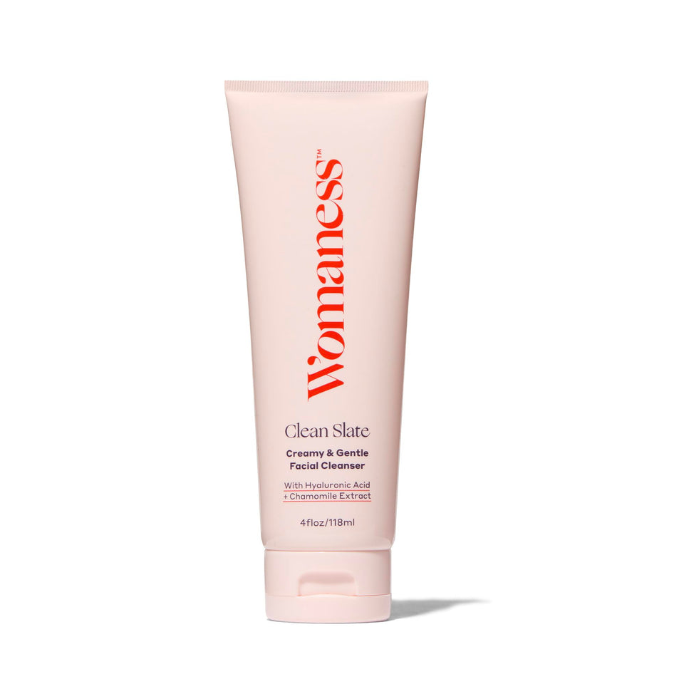 Womaness Clean Slate front packaging showing tube and label, easy-identify benefit
