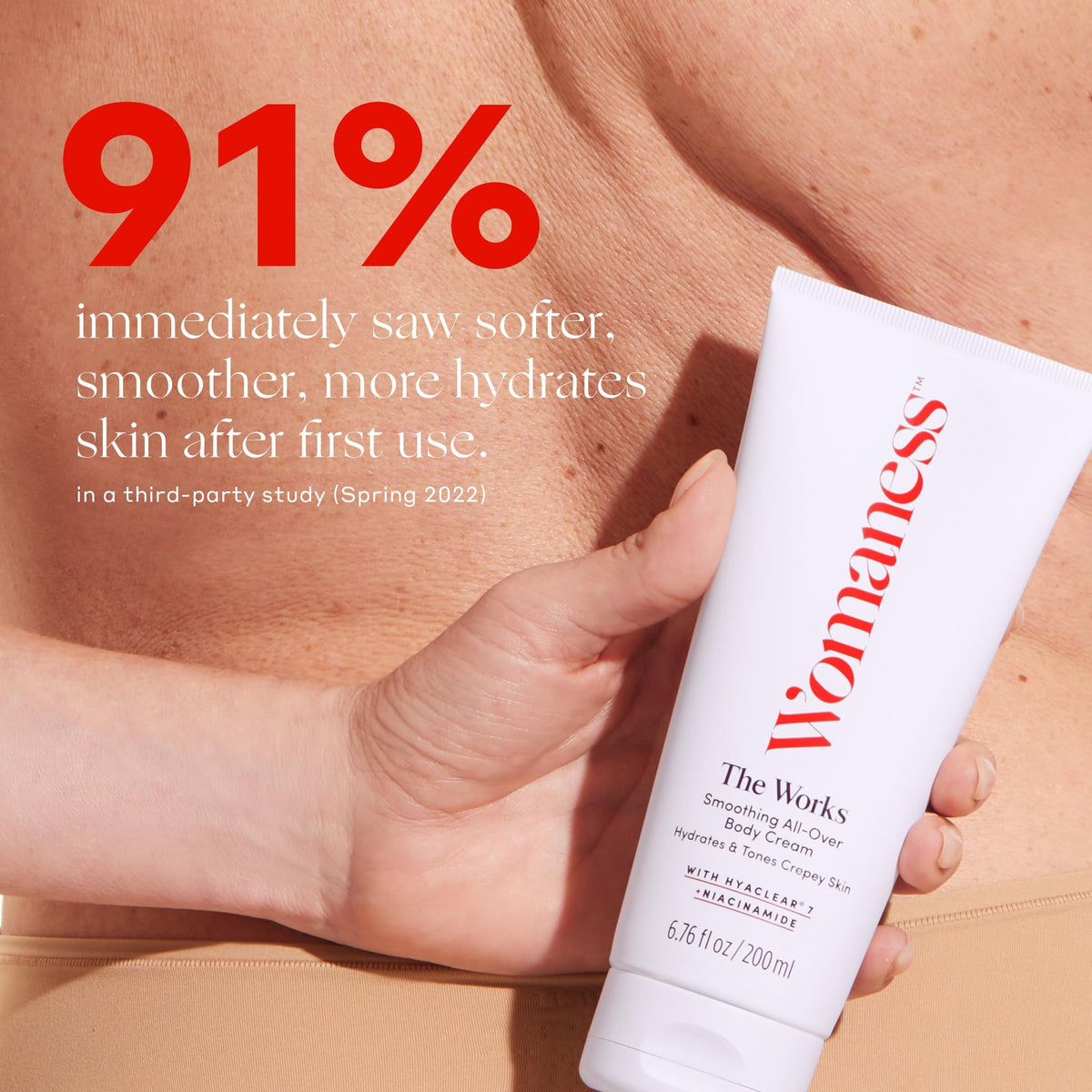 Womaness texture close-up demonstrating creamy, fast-absorbing formula