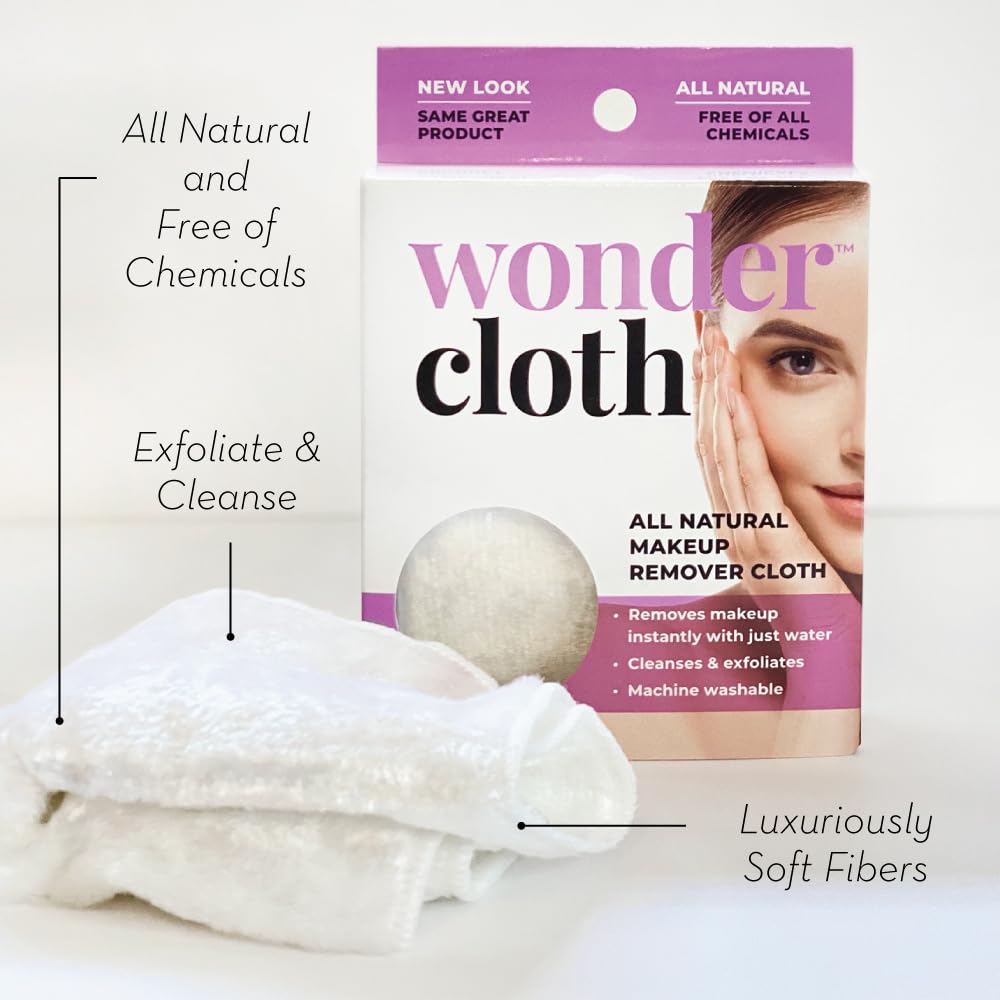 Wonder cloth in hand demonstrating easy water-only makeup removal benefit