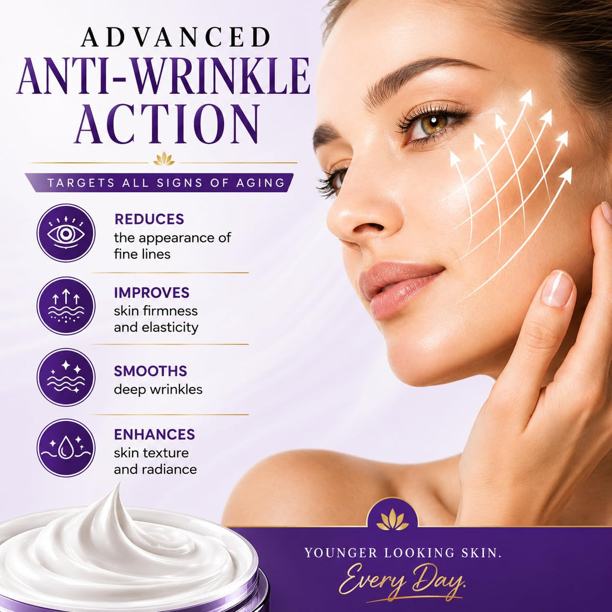 Generic Wonder-Lift open jar texture highlighting smooth cream and quick absorption