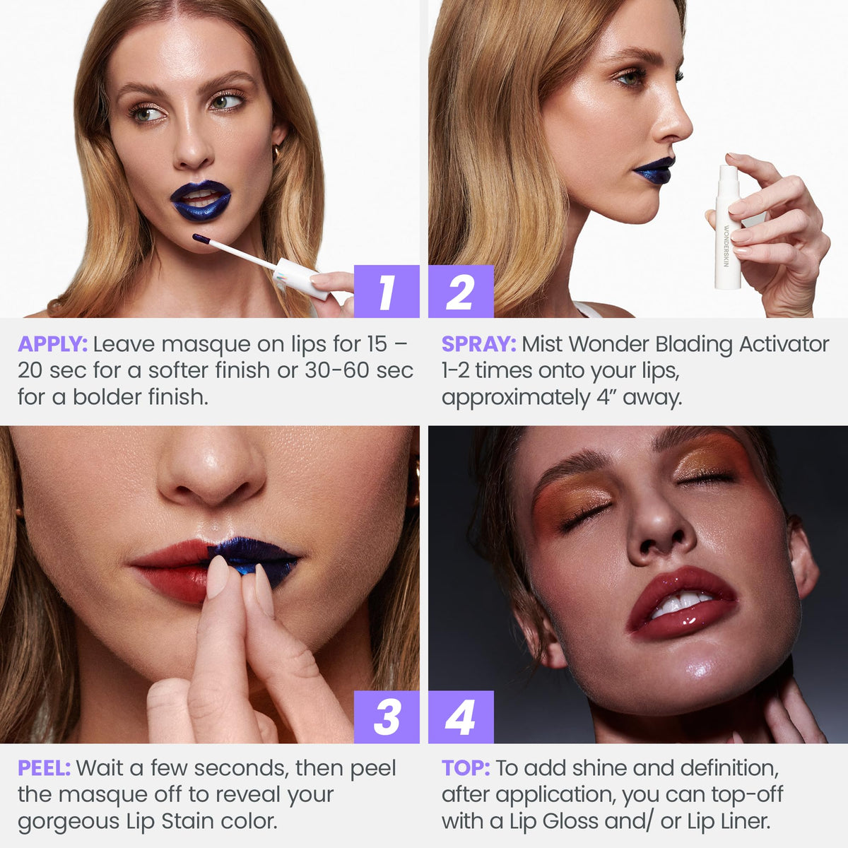 Wonderskin kit being applied to lips to demonstrate peel technique and ease