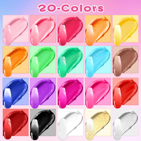 Woobena color range spread displaying all 20 vibrant shades for creative mixing