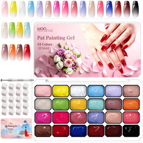 Woobena front packaging showing 24-color set and included tools for quick setup