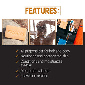 Woody's bar producing lather in shower for effective cleansing benefit