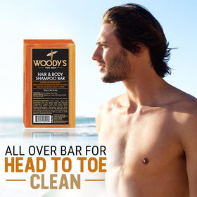 Woody's bar texture close-up highlighting creamy lather benefit