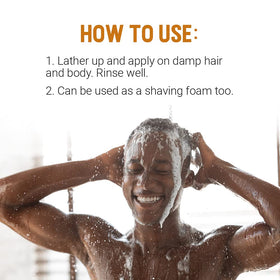 Woody's in-shower lifestyle image showing a man using product for efficient grooming