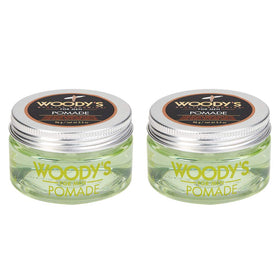 Woody's jar front view highlighting brand and polished finish benefit