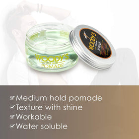 Woody's pomade close-up texture showing smooth creamy consistency benefit