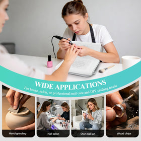 Woput next to a hand to show compact scale and easy portability for nail techs