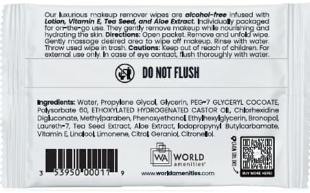 World Amenities product label and ingredients list for ingredient transparency