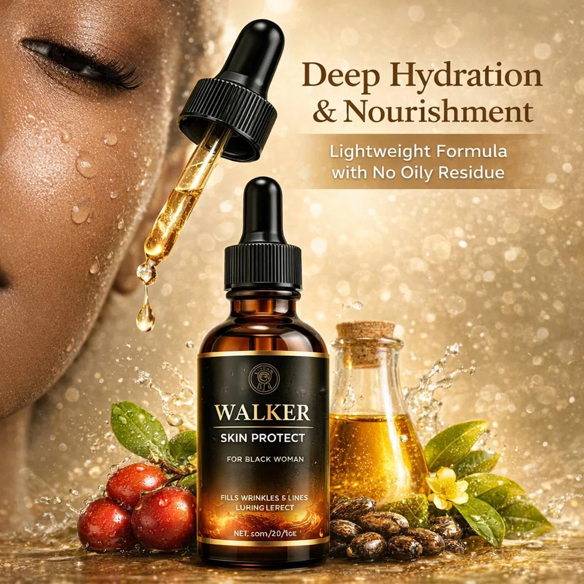 World Quick applying serum to jawline demonstrating lifting effect
