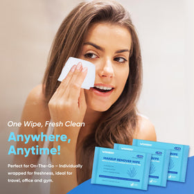 WOUSEDO wipe in use removing makeup from cheek showcasing effective cleansing benefit