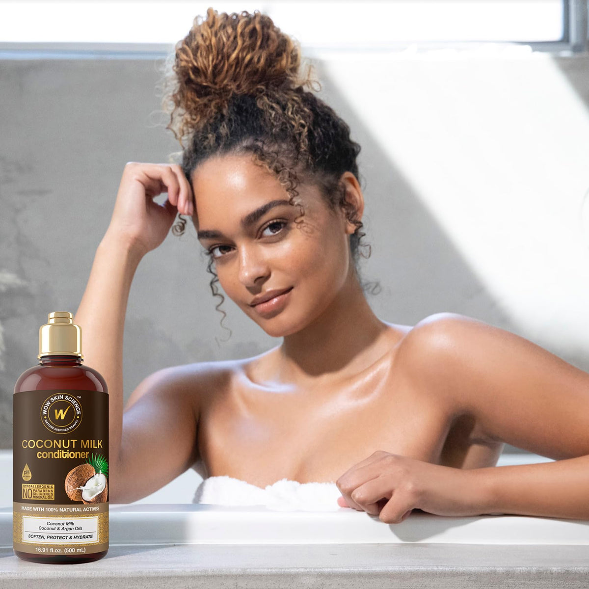 WOW Skin Science wet hair after rinse showing smooth shine and improved manageability benefit