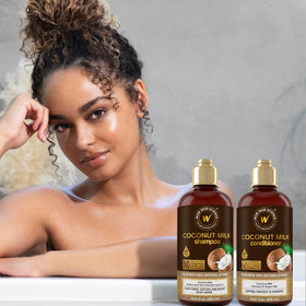 WOW Skin Science conditioner being applied to curly hair demonstrating improved manageability