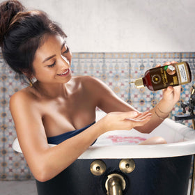 WOW Skin Science displayed in bathroom setting conveying nourished hair results