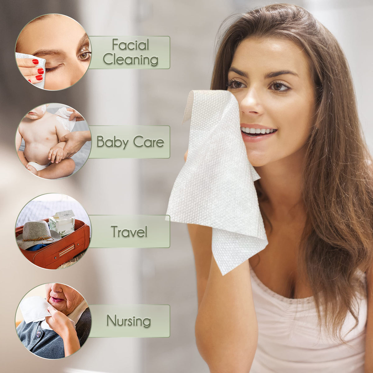 WOWOTEX towel cleaning baby skin showing gentle care benefit for infants