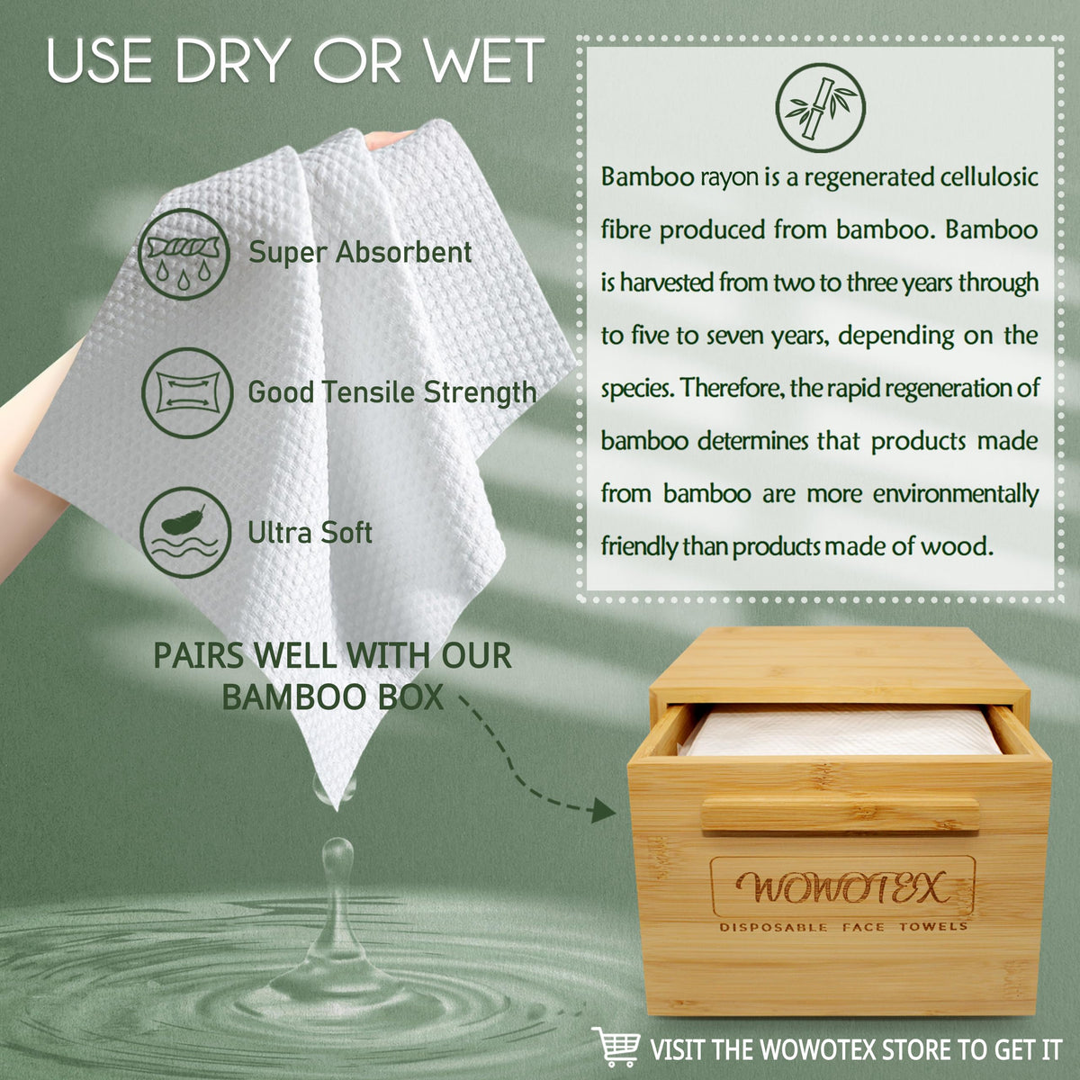 WOWOTEX bamboo fiber detail emphasizing biodegradable material and eco benefit
