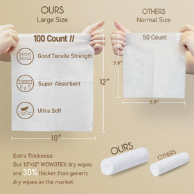 WOWOTEX box open with 100 sheets visible showing bulk convenience benefit