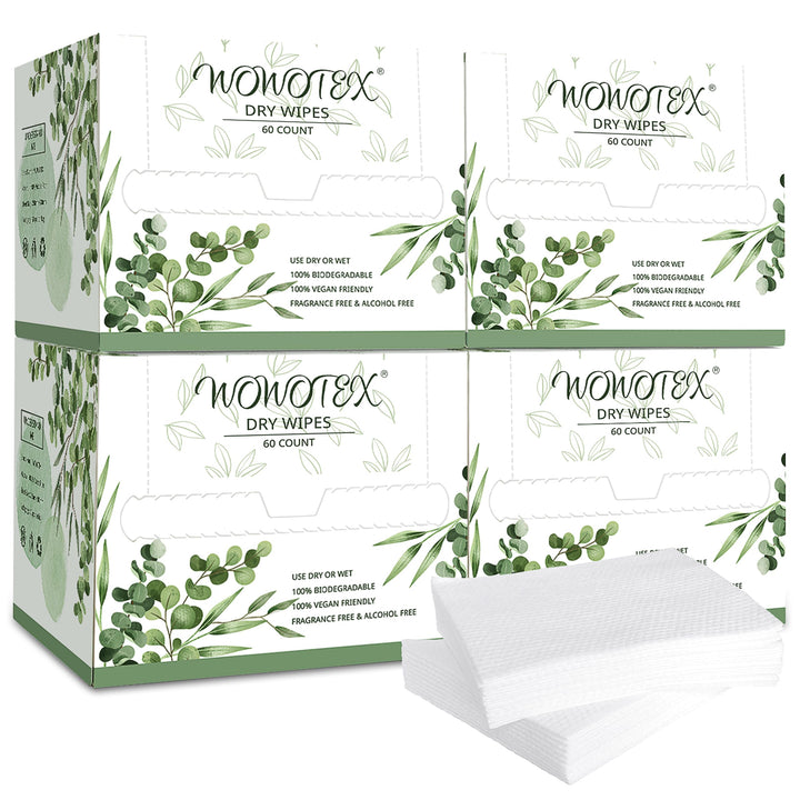 WOWOTEX front packaging showing 4 boxes and 240-count for easy storage