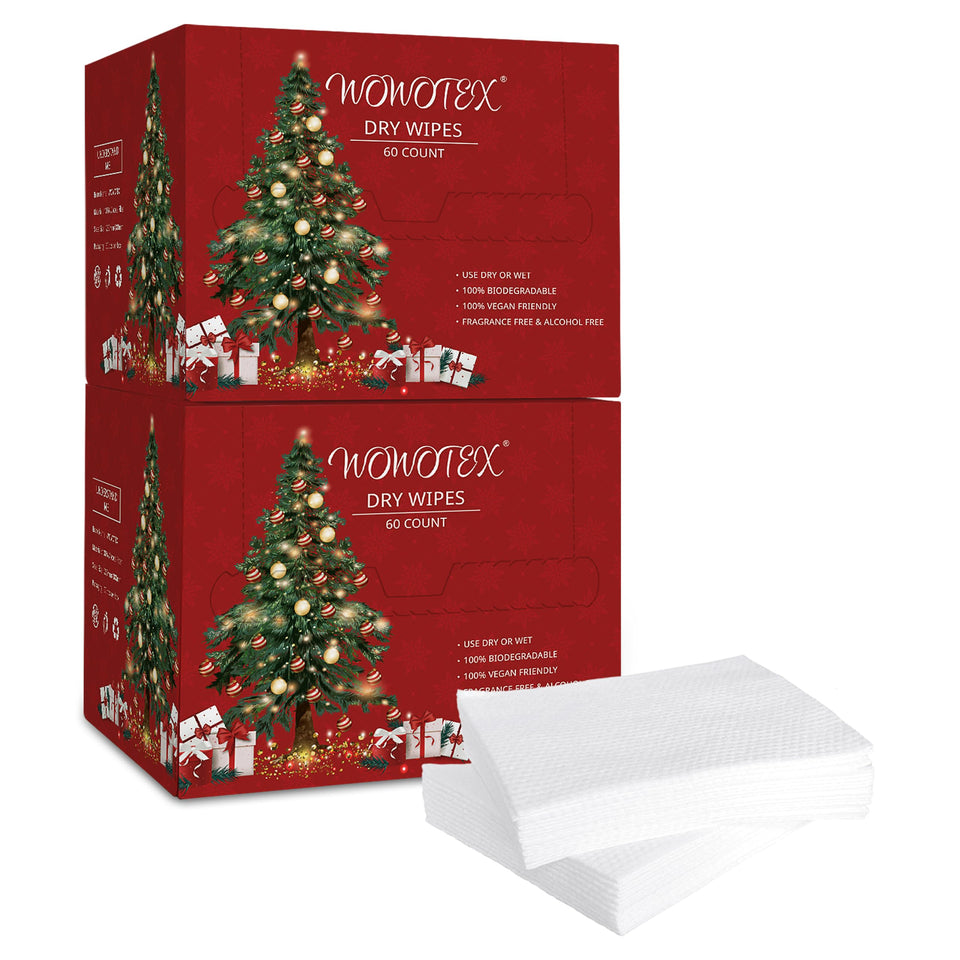WOWOTEX front packaging showing 120-count biodegradable wipes and convenience