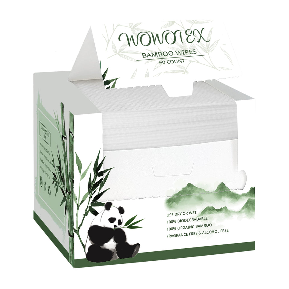 WOWOTEX front packaging showing biodegradable 120-count and benefits