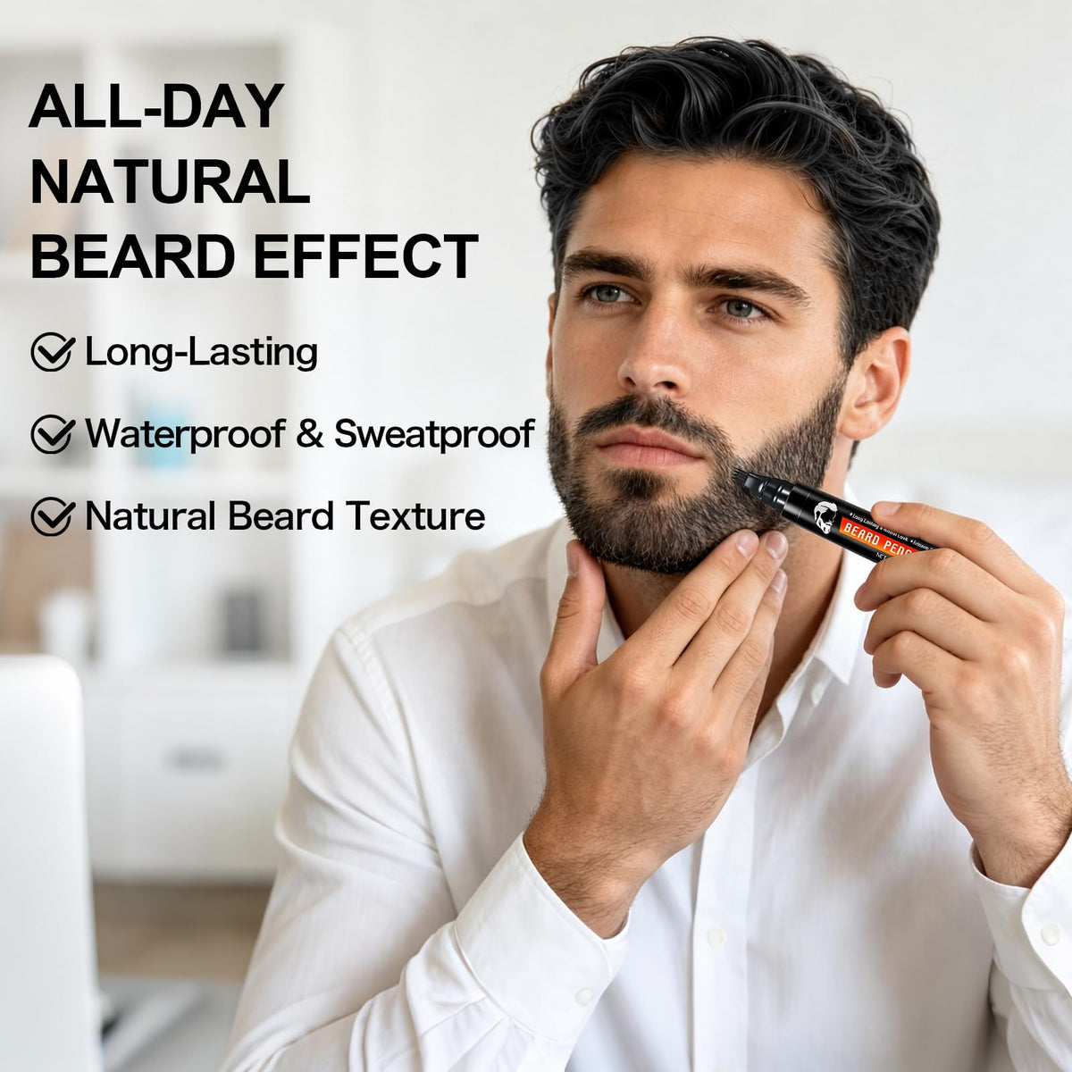 WOZUTUNT enhancement card held against skin for crisp beard contouring