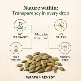 Wrath & Remedy label detail emphasizing cold-pressed, hexane-free ingredient clarity