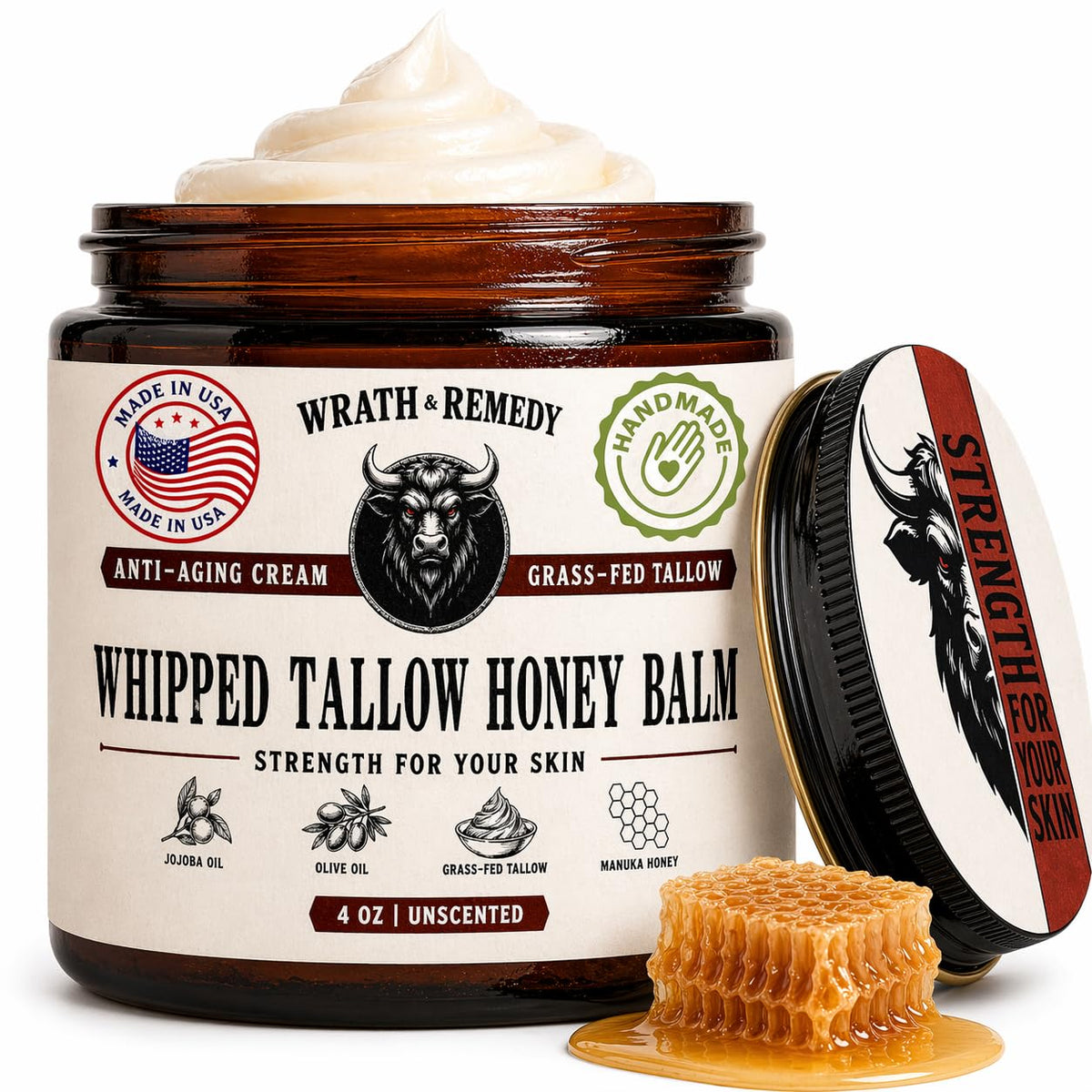 Wrath & Remedy front jar shot showing unscented whipped tallow and calm hydration