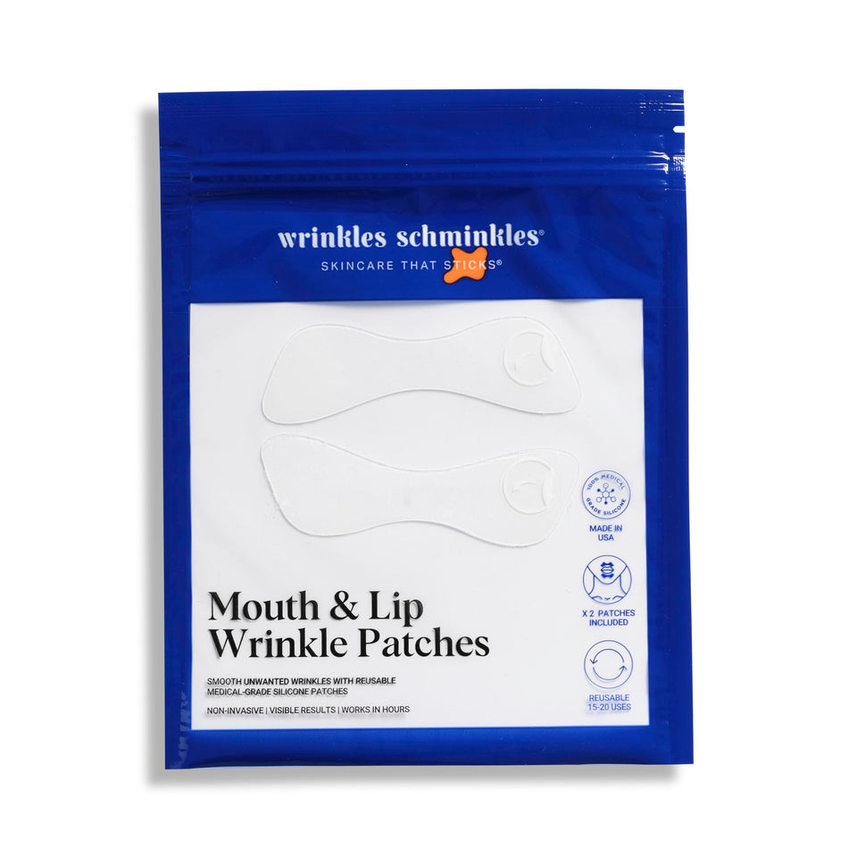 Wrinkles Schminkles front view of reusable silicone lip patch showing clear pair and benefit