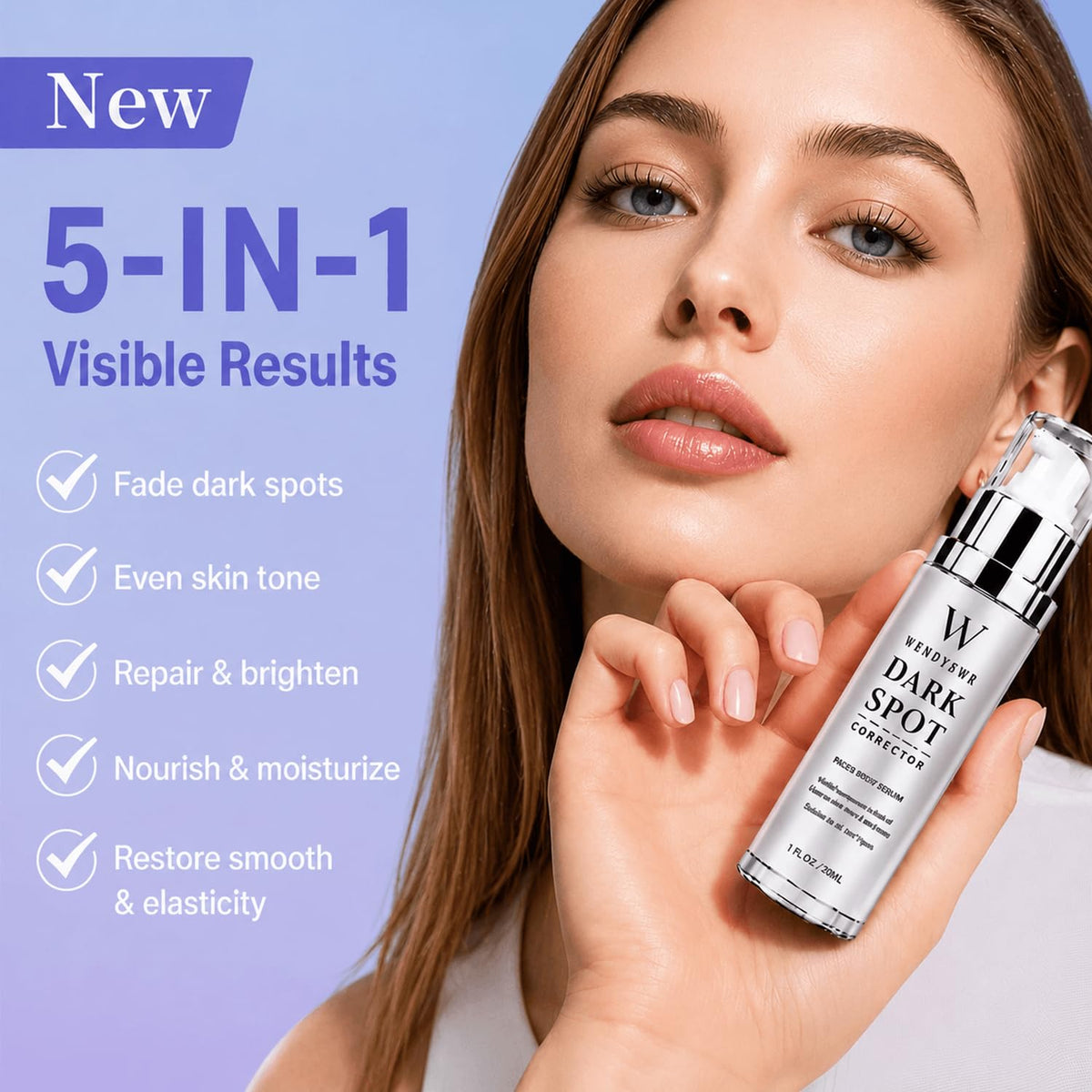 WSNDNSWR label closeup highlighting key actives for targeted brightening