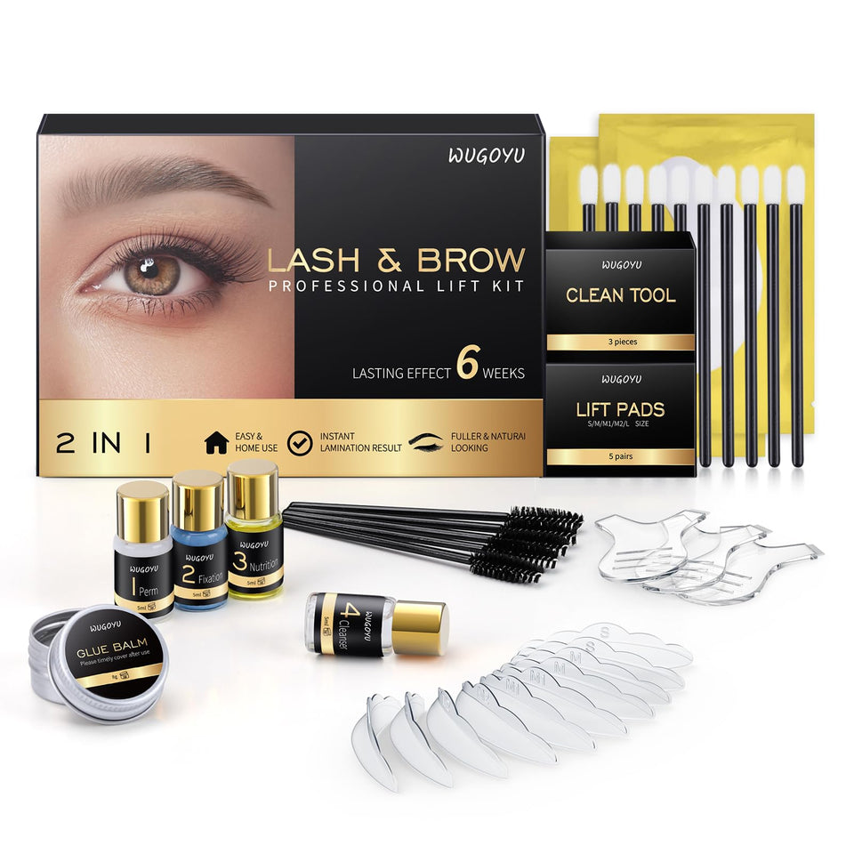 WUGOYU front packaging showing full lash and brow kit for professional results