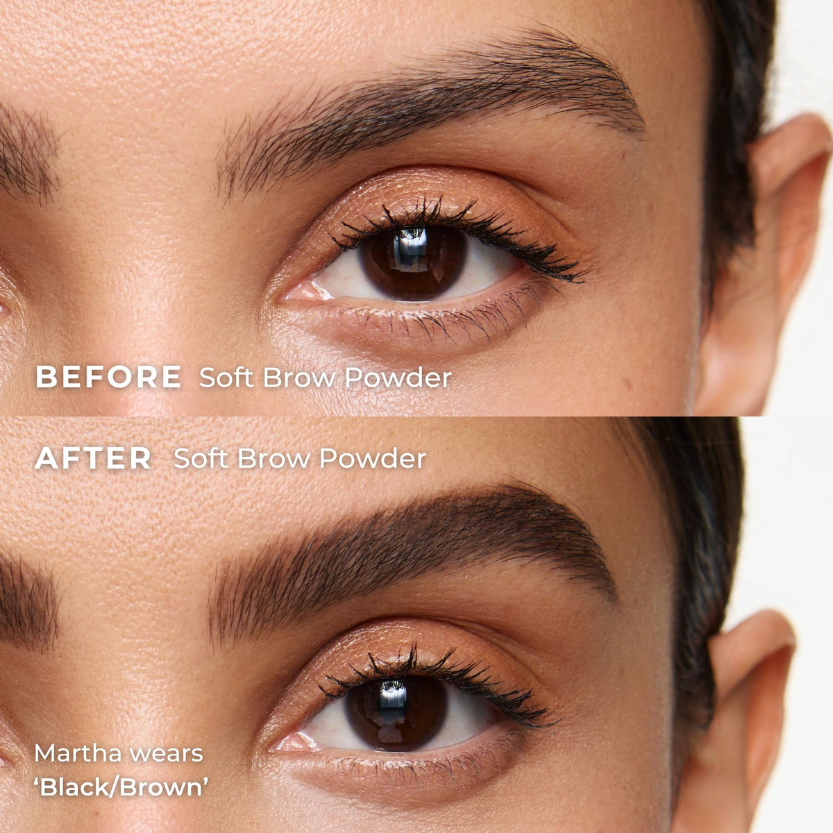 WUNDERBROW closeup of the two powders highlighting blendable custom colour benefit