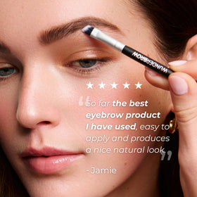 WUNDERBROW powder applied as eyeshadow showing multi-use makeup benefit