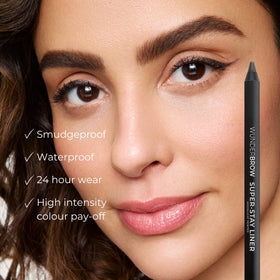 WUNDERBROW black liner swatch on skin showing intense color payoff