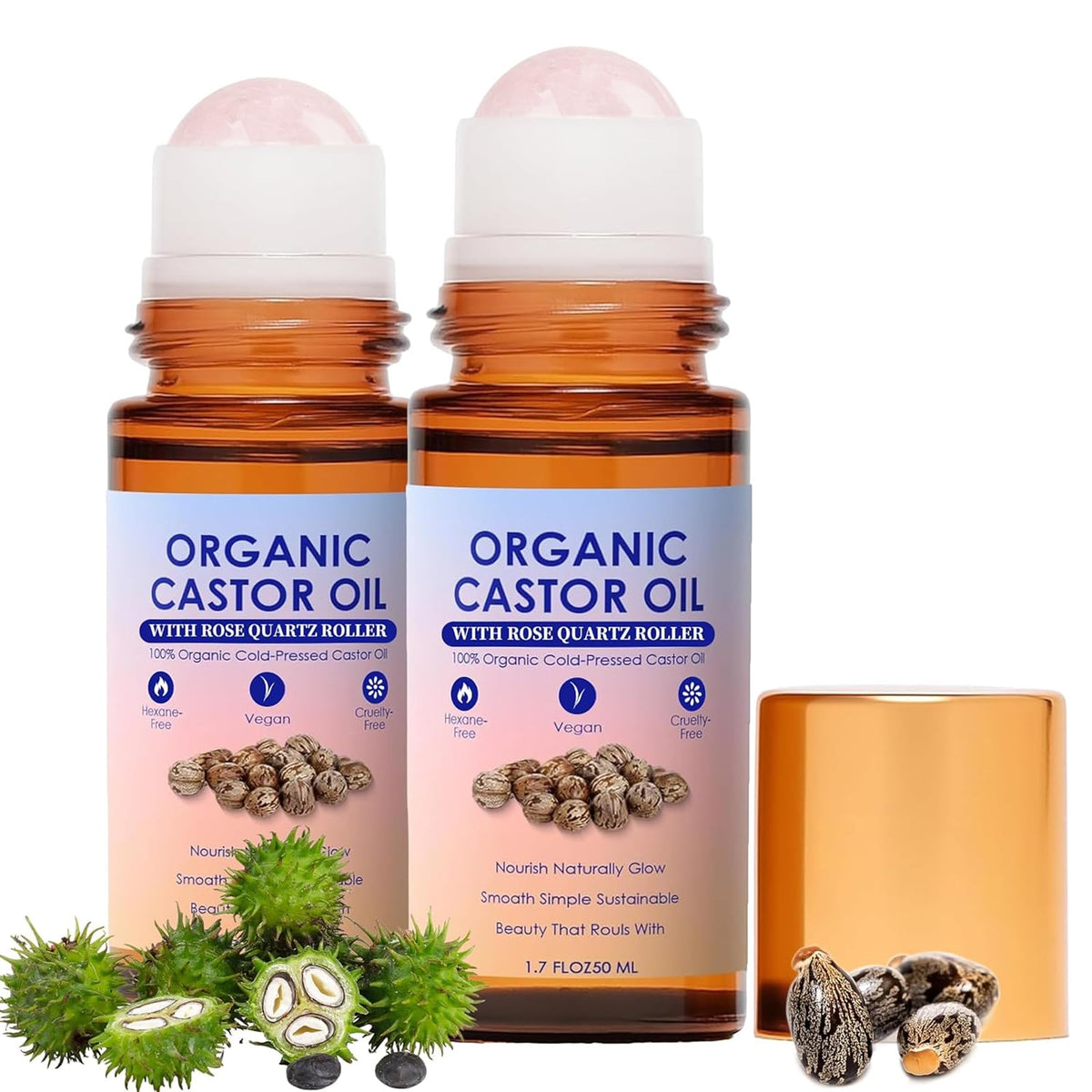 WXZTC front packaging showing rose quartz roller and amber bottle protecting oil