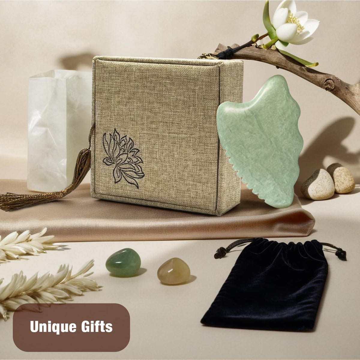 WYGOAKG gua sha set in spa scene promoting relaxation and self-care