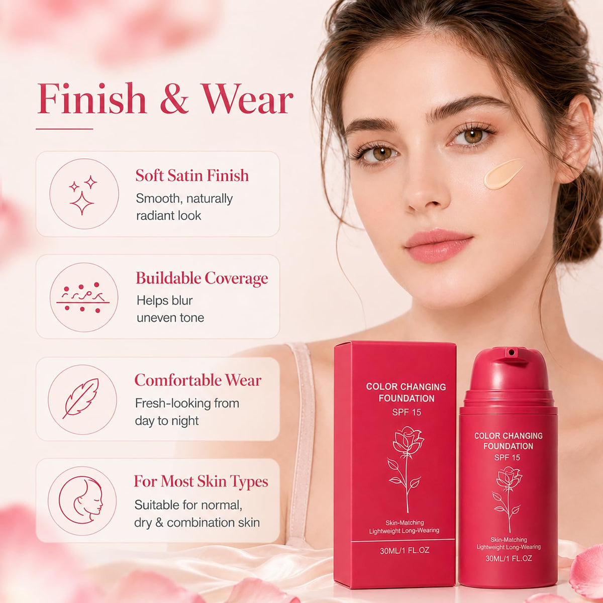 X psblty lifestyle application at mirror, portrays natural luminous finish benefit