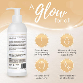 XEN-GLOW before and after comparison illustrating deep olive tan results