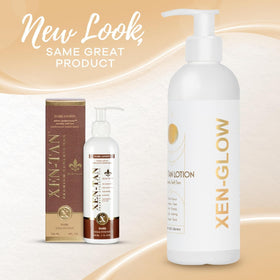 XEN-GLOW ingredients label displaying aloe, vitamin E and vitamin C benefits